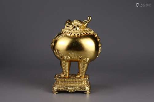 A Chinese Gilt Bronze Censer Of Beast