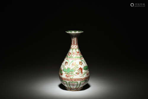 GILT UNDERGLAZED RED AND GREEN 'FLOWERS' VASE