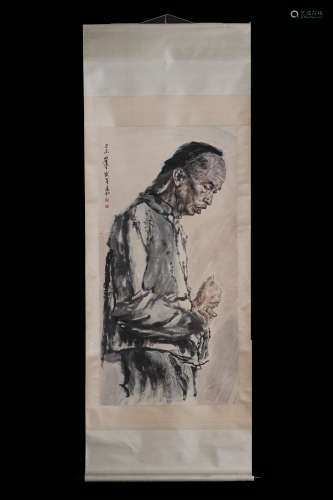JIANG ZHAOHE: INK AND COLOR ON PAPER PAINTING 'PORTRAIT'