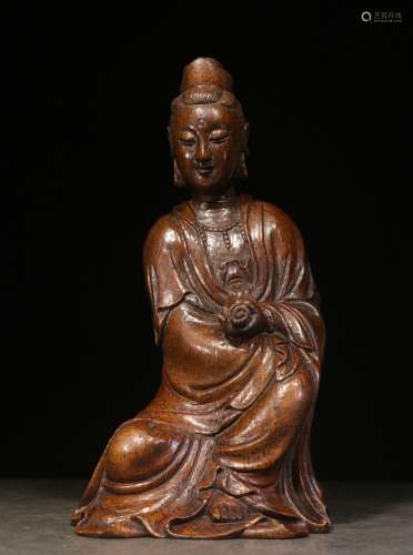 BAMBOO CARVED 'GUANYIN' SEATED FIGURE