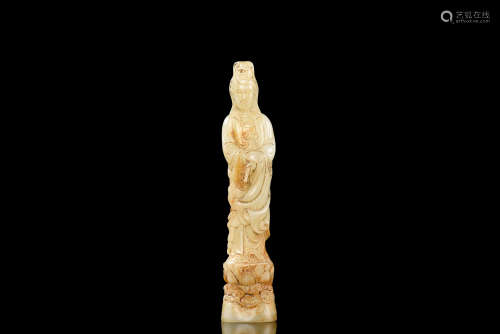 JADE CARVED 'GUANYIN' STANDING FIGURE