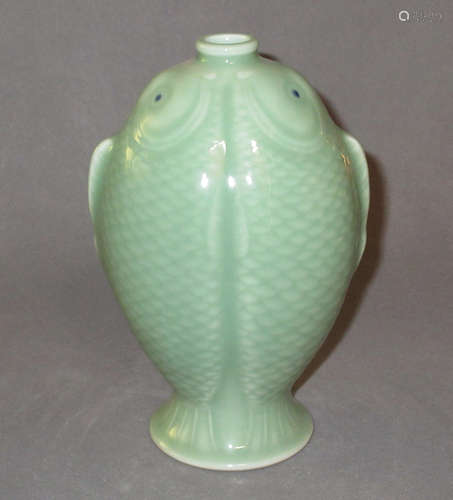 APPLE GREEN GLAZED 'FISH' VASE