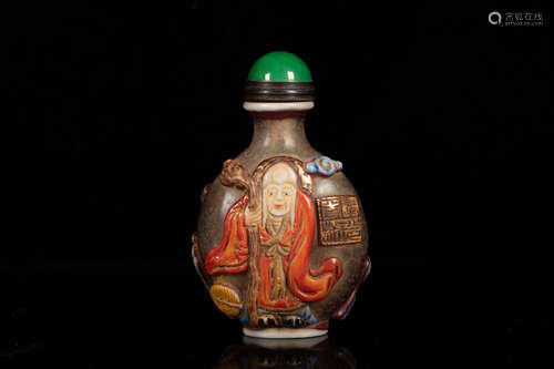 A 'LONGEVITY GOD' OVERLAY SNUFF BOTTLE