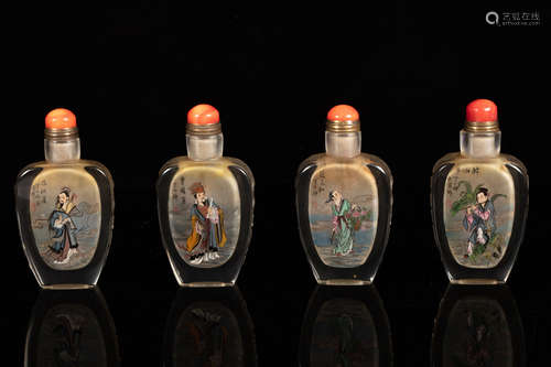 A SET OF FOUR INSIDE-PAINTED SNUFF BOTTLE