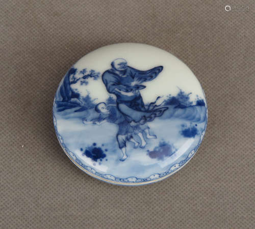 BLUE AND WHITE 'PEOPLE' ROUND INK BOX