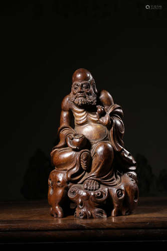 BAMBOO CARVED 'BODHIDHARMA' SEATED FIGURE