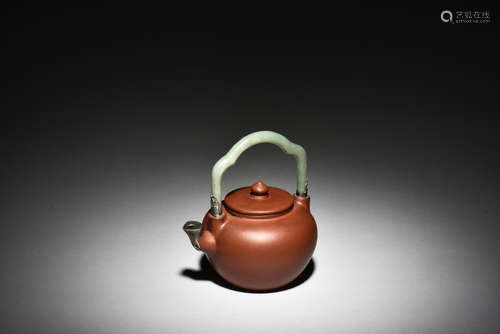 JIANG RONG: YIXING ZISHA TEAPOT WITH JADE HANDLE