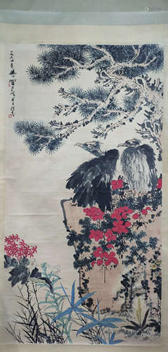 PAN TIANSHOU: INK AND COLOR ON PAPER PAINTING 'EAGLES'