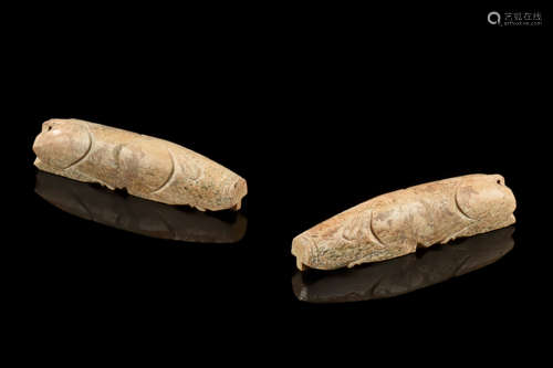 PAIR OF ARCHAIC JADE CARVED 'PIGS' ORNAMENTS