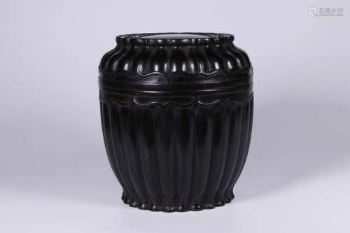 ZITAN WOOD CARVED LOBED TEA JAR WITH COVER