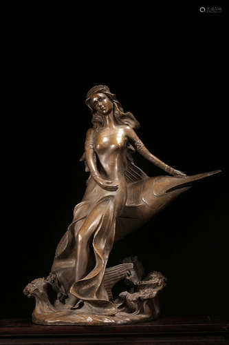 BRONZE CAST WESTERN 'LADY AND SWORDFISH' FIGURAL GROUP