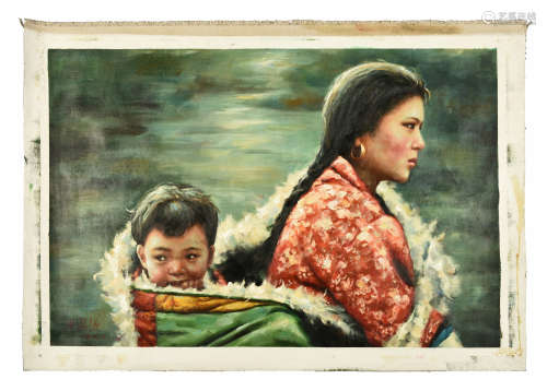 GENG WANYI: OIL PAINTING ON CANVAS 'MOTHER AND SON'