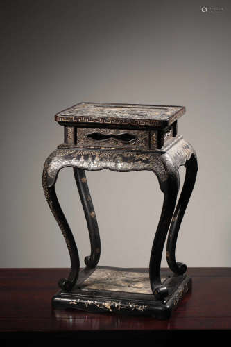 BLACK LACQUER AND MOTHER-OF-PEARL INSET 'PEOPLE' SIDE TABLE
