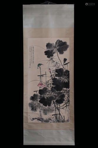 WU QINGXIA: INK AND COLOR ON PAPER PAINTING 'POND SCENERY'