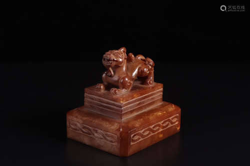 HETIAN JADE CARVED 'CHILONG' STAMP SEAL