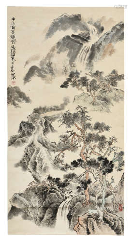 CHENG SHIFA: INK AND COLOR ON PAPER PAINTING 'MOUNTAIN SCENERY'