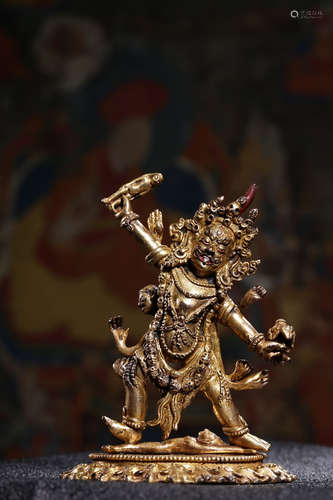 GILT BRONZE CAST 'MAHAKALA' STANDING FIGURE