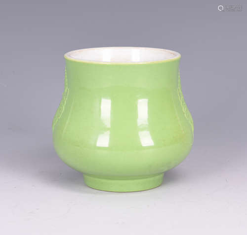 APPLE GREEN GLAZED AND CARVED CENSER