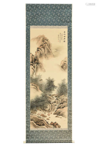 SHEN ZONGJING: INK AND COLOR ON SILK PAINTING 'MOUNTAIN SCENERY'