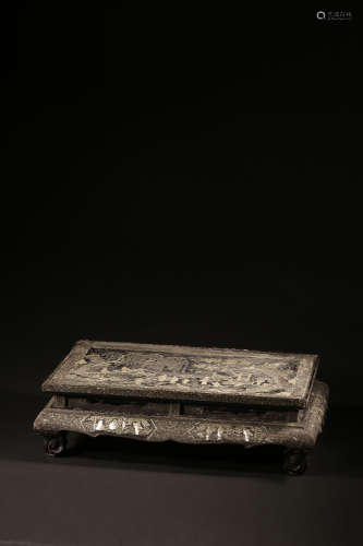 BLACK LACQUER AND MOTHER-OF-PEARL INSET 'LANDSCAPE SCENERY' STAND
