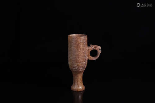 ARCHAIC HETIAN JADE CARVED RITUAL CUP WITH RING HANDLE