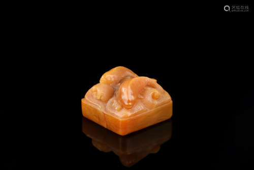 SHOUSHAN SOAPSTONE CARVED 'FISH' STAMP SEAL