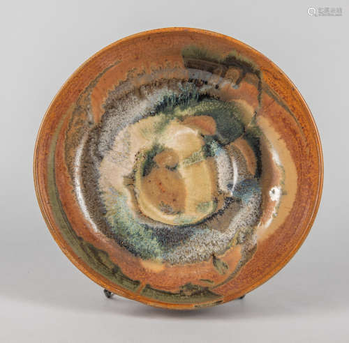 Large Japanese Old Flambe Glazed Porcelain Bowl