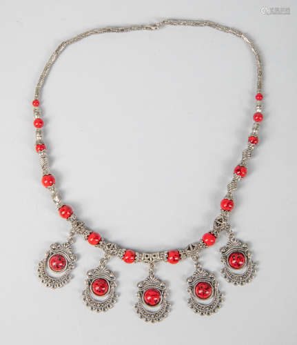 Pewter Coral Chandelier Necklace