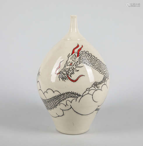 Korean Decorated Porcelain Dragon Vase