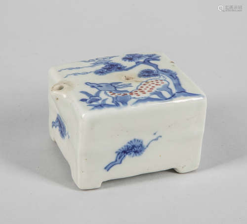 Korean Blue White & Red Porcelain Pot