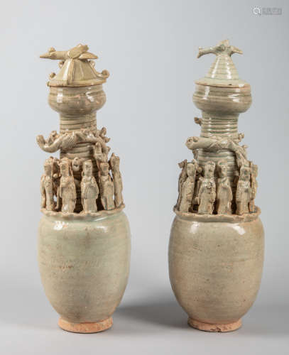 Pairs of Chinese Yue Type Porcelain Vases