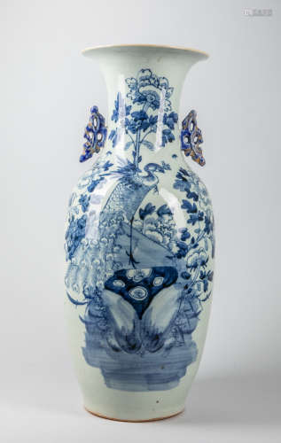 Tall Chinese Blue & White Porcelain Vase