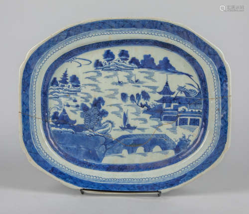 Repaired Chinese Blue & White Porcelain Tray