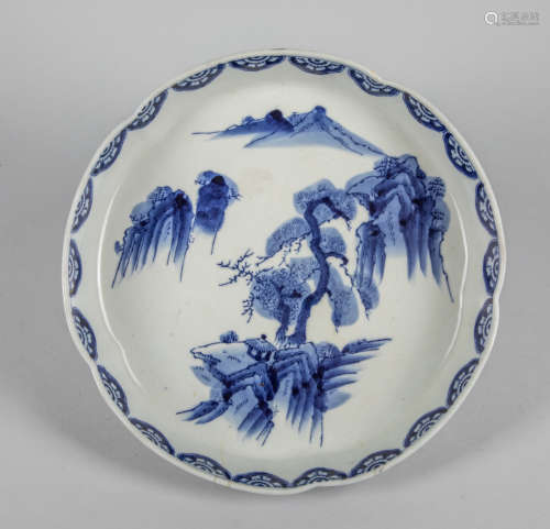 Large Japanese Old Blue & White Porcelain Plate