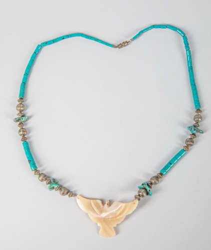 Collectible Native American Type Pearl & Turquoise Necklace