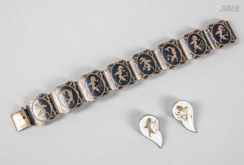 Set Vintage Siam Silver Bracelet & Earrings