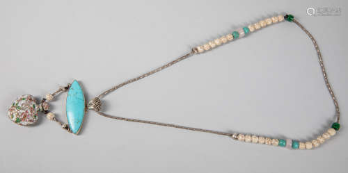 Large Designed 925 Silver & Stone Necklace