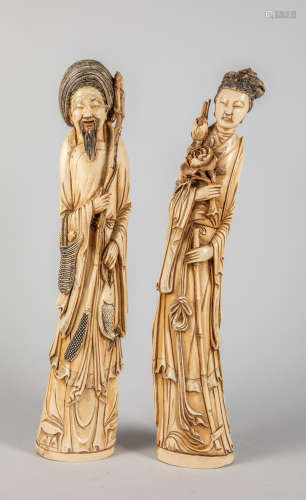 Pairs of Tall Chinese Carved Figures