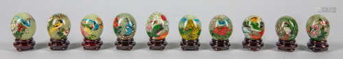 Set of Chinese Export Painted Jade Stone Egg