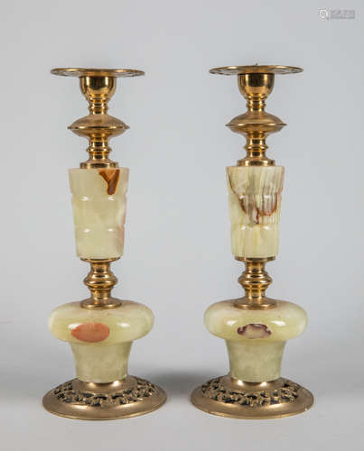 Pairs of France Bronze & Stone Candle Sticks