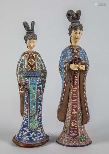 Pairs Chinese Export Cloisonne Figures