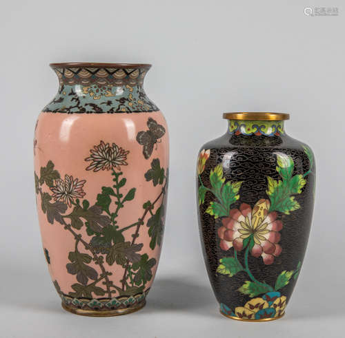 Set of Japanese Antique Cloisonne Cabinet Vase