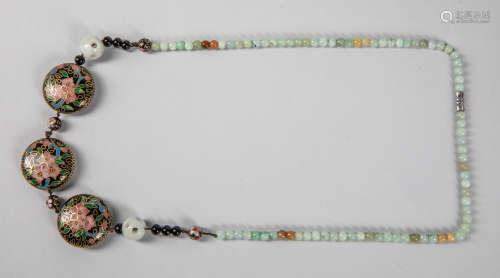 Chinese Export Jade Jadeite & Cloisonne Necklace