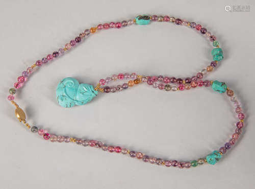 Chinese Export Turquoise & Gem Stone Necklace