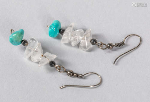 A Pair Of Crystal Turquoise Drop Earrings