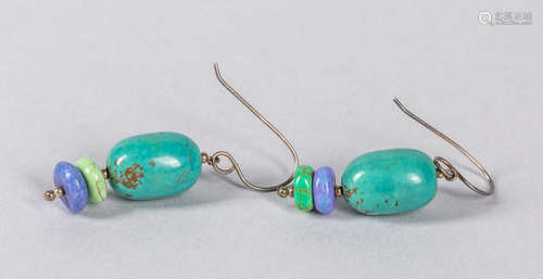 A Pair Of  Sterling Turquoise Drop Earrings