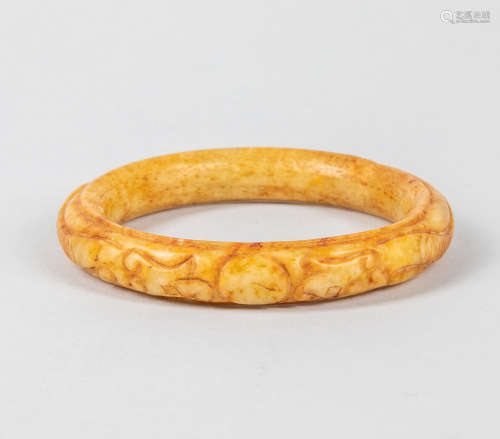 Chinese Carved Jade Stone Bangle Bracelet