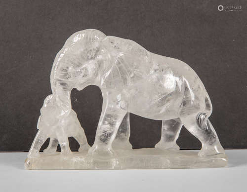 Large Carved Rock Crystal Elephants