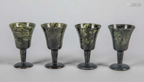 Chinese Export Green Color Jade Stone Cups