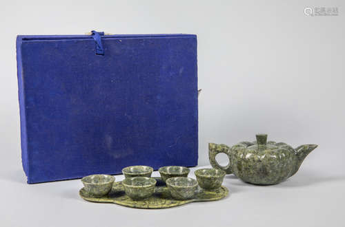 Set Chinese Jade Stone Carved Tea Sets